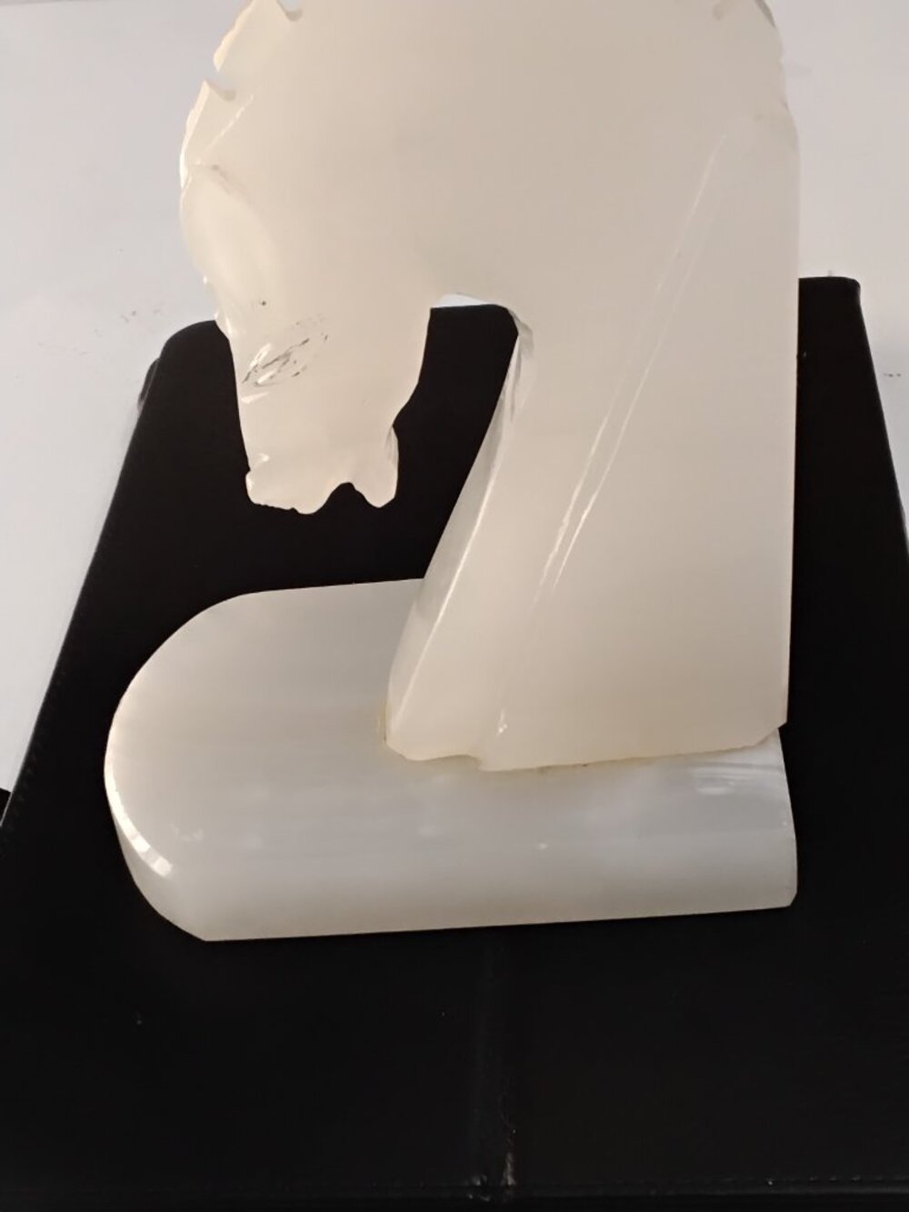 Vintage Hand-Carved White Onyx Horse Head Bookend – Mid-Century Art Deco
